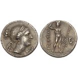 Bruttium, The Bretti. Silver Drachm (4.76 g), 216-214 BC. Second Punic War issue. Diademed and