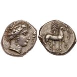 Sicily, Entella. Siculo-Punic mint. Silver Tetradrachm (16.95 g), ca. 350-300 BC. Head of Tanit-