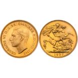 George VI (1936-52), gold Proof Two Pounds, 1937. Bare head facing left, tiny HP below for