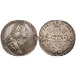 Rouble 1729. Moscow, Kadashevsky mint. 27.54 gm. "Fox-face" portrait, five rivets on sleeve,