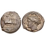 Sicily, Syracuse. Second Democracy. Silver Tetradrachm (17.20 g), 466-405 BC. Obverse die signed