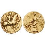 Gupta Empire, Chandragupta II (380-414). gold Dinar (7.74 g). Horseman type, legend around nimbate