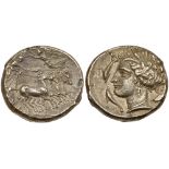 Sicily, Lilybaion. Silver Tetradrachm (16.46 g), ca. 325-305 BC. Charioteer, holding kentron and