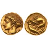 Sicily, Syracuse. Time of Dionysos I. Gold 100 Litrae or Double Dekadrachm (5.80