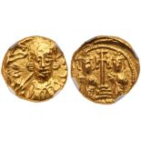 Constantine IV Pogonatus. Gold Solidus (4.36 g), 668-685. Carthage, 668. Helmeted and cuirassed bust