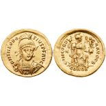 Theodosius II. Gold Solidus (4.49 g), AD 402-450. Constantinople, AD 408-420. D N THEODO-SIVS P F