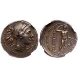 Bruttium, The Bretti. Silver Drachm (4.57 g), ca. 216-214 BC. Second Punic War issue. Diademed and