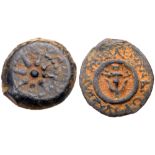 Judaea, Hasmonean Kingdom. Alexander Jannaeus. Æ Prutah (1.48 g), 103-76 BCE. Jerusalem, RY 25 (80/