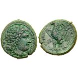 Sicily, Syracuse. Hiketas II. Æ (10.72 g), 287-278 BC. Struck ca. 282-278 BC. ΔIOΣ EΛΛAN[IOΣ],