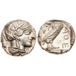 Attica, Athens. Silver Tetradrachm (17.22 g), ca. 454-404 BC. Helmeted head of Athena right, frontal