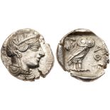 Attica, Athens. Silver Tetradrachm (17.20 g), ca. 454-404 BC. Helmeted head of Athena right, frontal