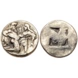Islands off Thrace, Thasos. Silver Stater (8.84 g), ca. 480-463 BC. Satyr advancing right,