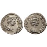 Julia Domna, with Geta, as Caesar. Silver Denarius (2.91 g), Augusta, AD 193-217. Rome, under