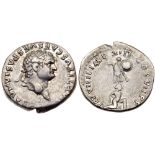 Titus. Silver Denarius (3.44 g), AD 79-81. Rome, AD 79. IMP TITVS CAES VESPASIAN AVG P M, laureate