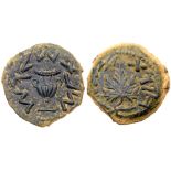 Judaea, The Jewish War. Æ Prutah (3.24 g), 66-70 CE. Jerusalem, year 3 (68/9 CE). 'Year three' (