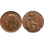 Great Britain. Penny, 1912-H. S.4052; KM-810. Heaton Mint. George V. NGC graded MS-65 Brown.