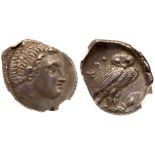 Bruttium, Kroton. Silver Drachm (2.77 g), ca. 300-250 BC. Bare male head right. Reverse: KPO, owl