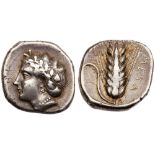 Lucania, Metapontion. Silver Nomos (7.53 g), ca. 340-330 BC. Obverse die signed by Aristoxenos. Head