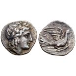 Sikyonia, Sikyon. Silver Obol (0.83 g), ca. 350-330/20 BC. Laureate head of Apollo right. Reverse: