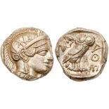 Attica, Athens. Silver Tetradrachm (17.25 g), ca. 454-404 BC. Helmeted head of Athena right, frontal