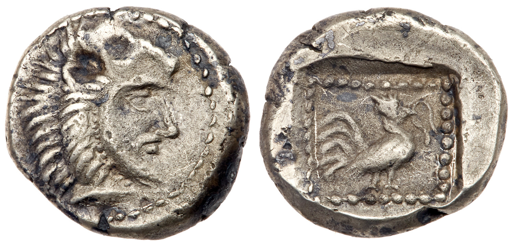 Thrace, Dikaia. Silver Hemidrachm (2.04 g), ca. 500-480 BC. Head of Herakles right, wearing lion's