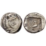 Thrace, Dikaia. Silver Hemidrachm (2.04 g), ca. 500-480 BC. Head of Herakles right, wearing lion's