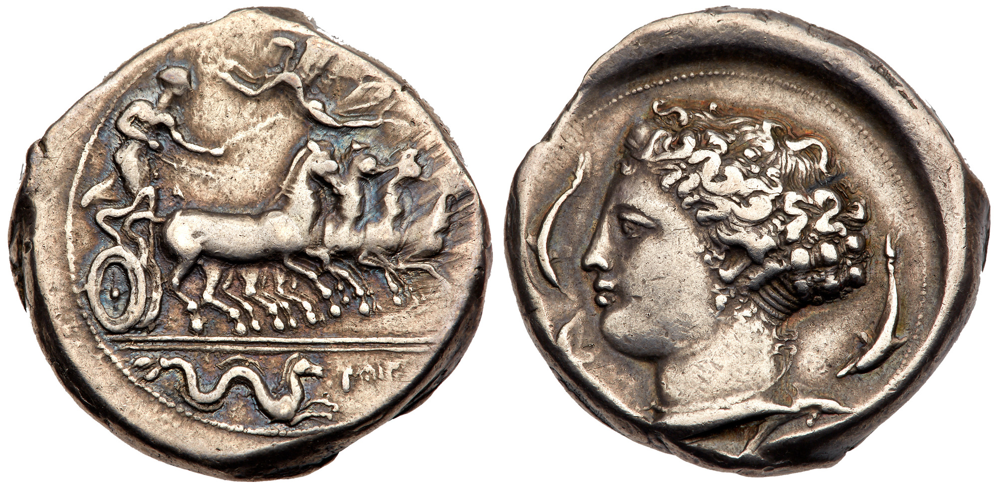 Sicily, Panormos. Silver Tetradrachm (16.90 g), after 409 BC. Charioteer, holding kentron and reins,