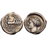 Sicily, Panormos. Silver Tetradrachm (16.90 g), after 409 BC. Charioteer, holding kentron and reins,