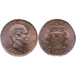 Spain. 10 Centimos, 1878-OM. KM-675. Alfonso XII. Trace of mint red. PCGS graded MS-64 Brown.