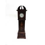 A MINIATURE 'LONGCASE' CLOCK in an Edwardian style case with marquestry decoration, height 48cm