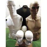 SIX ASSORTED SHOP DISPLAY MANIKIN HEADS & TORSOS the largest 84cm high.