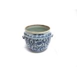 A CHINESE EXPORT VESSEL with painted underglaze blue decoration, two pairs of loop handles (probably