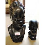 JOE MASOKA: A SHONA CARVED SERPENTINE BUST modelled as a chieftain's wife, signed to base 'J