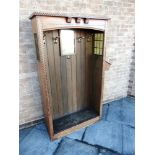 AN ARTS AND CRAFTS LIGHT OAK CLOAKROOM CUPBOARD in the manner of Shapland & Potter, chequered tile