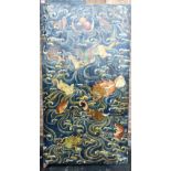A PAINTED PANEL decorated with dragons and mythological beasts, height 190cm width 96cm