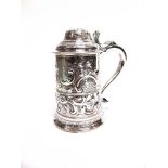 A PROVINCIAL GEORGIAN SILVER LIDDED TANKARD by Langlands & Robertson, Newcastle 1791, later