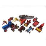 ASSORTED DIECAST MODEL FARM VEHICLES most circa 1950s-70s, variable condition, one repainted, all