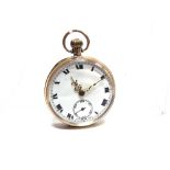 A 9 CARAT GOLD OPEN FACED POCKET WATCH the four piece hinged case with gilt metal cuvette, housing a
