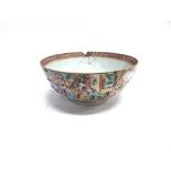 A CHINESE CANTON PUNCH BOWL the exterior with finely enamelled decoration of figures, deer and birds