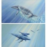 R. BISHOP (CONTEMPORARY) Whales at Depth, a pair, oil on canvas, each signed lower right, each 39.