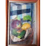 PERCY DRAKE BROOKSHAW (BRITISH, 1907 - 1993) 'Still Life Fruit' oil on board signed and dated bottom