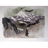 PERCY DRAKE BROOKSHAW (BRITISH, 1907 - 1993) 'In the Pyrenees' lino cut, signed and dated in
