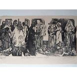 PERCY DRAKE BROOKSHAW (BRITISH, 1907 - 1993) 'Berber Street Traders - Kasbah -Tangiers' lino cut,