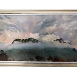 PERCY DRAKE BROOKSHAW (BRITISH, 1907 - 1993) 'Mountains' oil on canvas, laid on board signed and