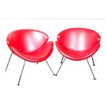 PIERRE PAULIN FOR ARTIFORT: a pair of 'Orange Slice' chairs upholstered in red leather, on chrome