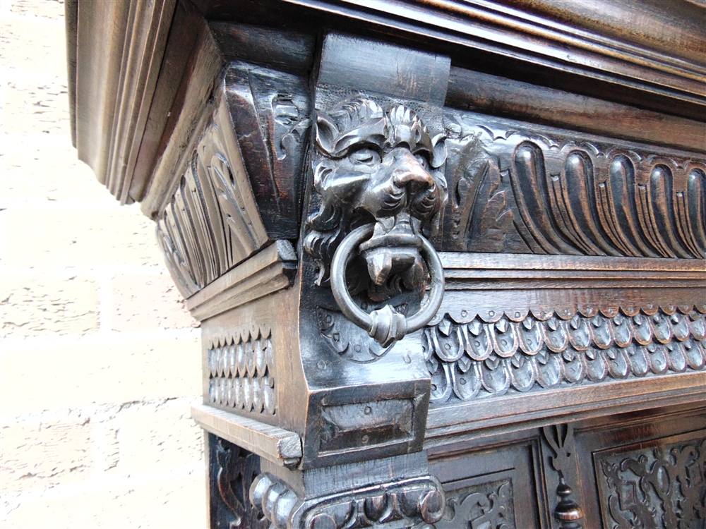 A VICTORIAN CARVED OAK SIDE CABINET the upper section with moulded frieze above female caryatid - Image 3 of 9