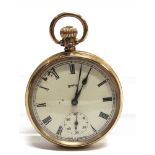 SMITHS, A 9 CARAT GOLD OPEN FACED POCKET WATCH the gold cuvette with presentation inscription, 4.9cm