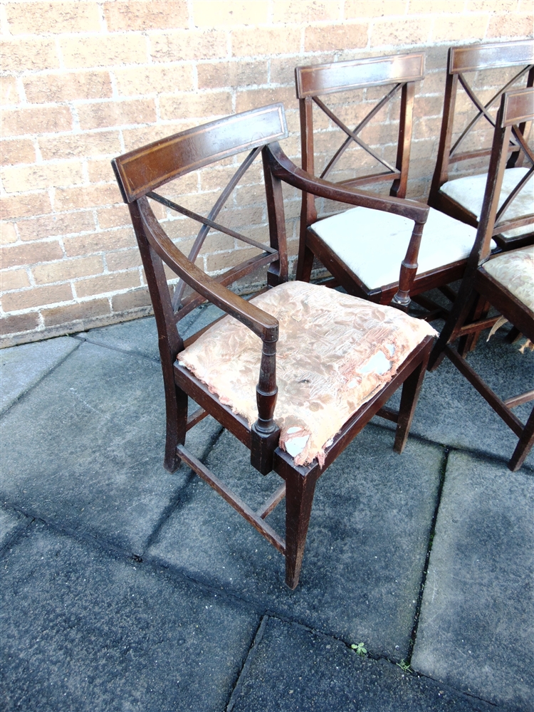 A SET OF EIGHT EARLY 19TH CENTURY DINING CHAIRS including a pair of carvers, the back rails with - Image 3 of 4