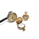ANONYMOUS, A LADY'S HALF HUNTER STYLE FOB WATCH the four piece hinged case stamped '18K' with gilt