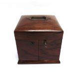 A VICTORIAN GENTLEMANS WALNUT TRAVELLING TOILETRY BOX the slightly domed top with inset carrying